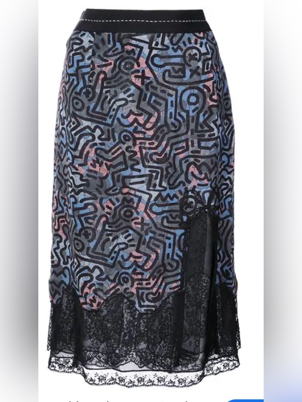 COACH X Keith Haring Black Lace-Trim Midi Skirt with lace trim.